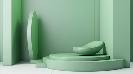 podiums  . Podium of different platform colors. A creative solution for product demonstration. Pastel colors green, grey . Steps and textured background