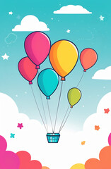 Birthday party ballons colourful flying in the sky illustration 