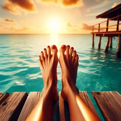 Fototapete Bora Bora, Französisch-Polynesien person's foot relaxing on the beach