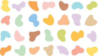 Vector illustration of organic abstract colorful shapes. Collection of random liquid irregular pastel forms.	