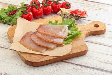 Sliced salted marlin fish carpaccio