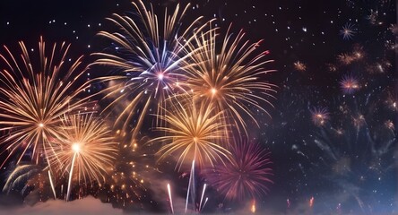 Naklejka premium festive fireworks explosionson dark background