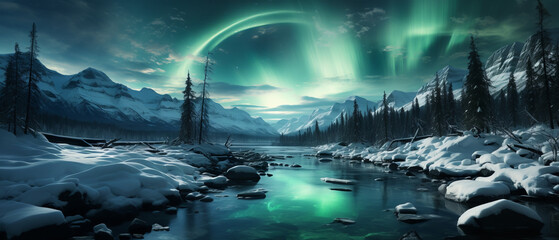 Aurora Borealis Over Pristine Snowy Landscape