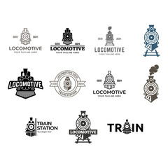 Set of Simple vintage old locomotive train logo design template illustration. © fahmi