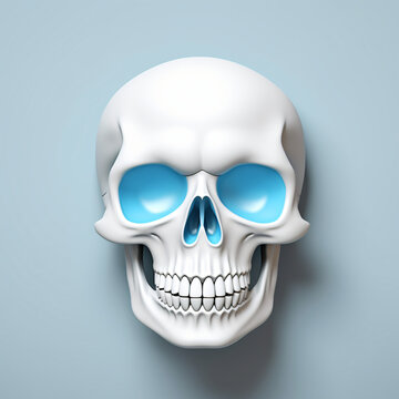3d render icon of scull white with shadow cartoon