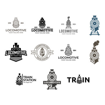 Set of Simple vintage old locomotive train logo design template illustration.
