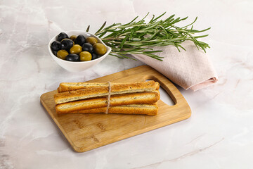 Crispy grissini italian bread heap