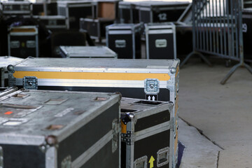 Wooden and metal drawers for carrying equipment for shows and setting up stages. Trunks for...