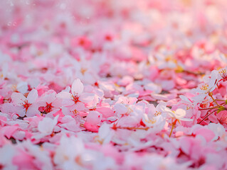 Delicate cherry blossom petals floated gently to the ground, creating a soft carpet of pink and white