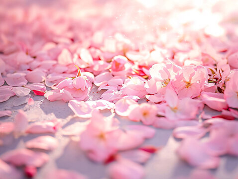 Delicate cherry blossom petals floated gently to the ground, creating a soft carpet of pink and white