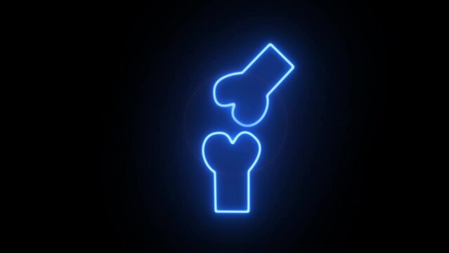 Neon knee bone symbol. Elements of body parts set on black background.