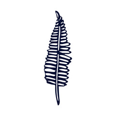 Handmade blockprint fern leaf motif clipart in folkart scandi style. Simple monochrome linocut plant shapes with naive rural lineart.