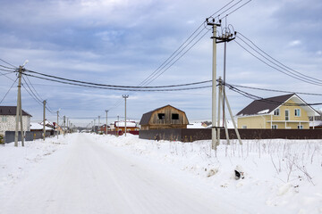 Fototapeta na wymiar External electrical networks in the Siberian village