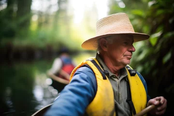 Foto op Plexiglas forester in a canoe checking waterway health © studioworkstock