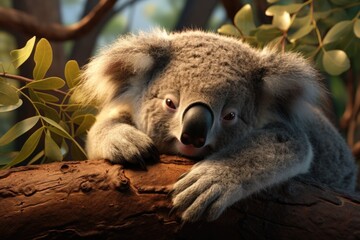 Photo of a koala sleeping in a tree - obrazy, fototapety, plakaty
