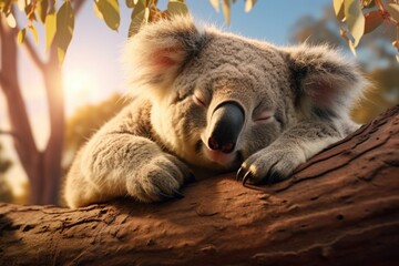 Obraz premium Photo of a koala sleeping in a tree
