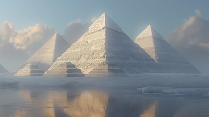 Egyptian pyramids in the water and the sky in the clouds, Generative AI