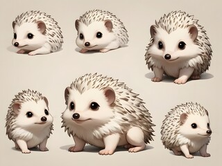 Adorable Illustrated Hedgehogs in Various Poses on a Light Background