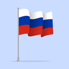 Vector 3d realistic flags of Russia on steel poles isolated on white background. National symbol of Russia illustration. Russia Flag on flag pole isolated on white background.