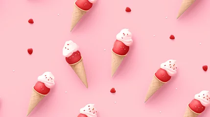 Foto auf Alu-Dibond Pink cute ice cream background - Seamless tile. Endless and repeat print. © Lisanne