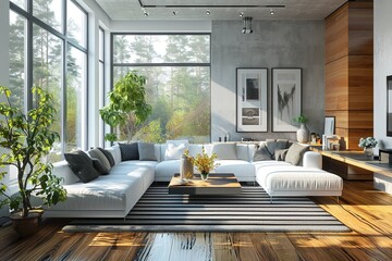 Modern living-room interior. 3d render