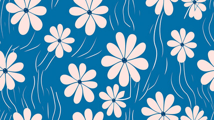 seamless print background with blue and white flowers - Seamless tile. Endless and repeat print.