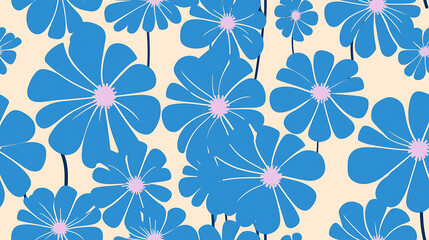 Fototapeta na wymiar seamless print background with blue and white flowers - Seamless tile. Endless and repeat print.