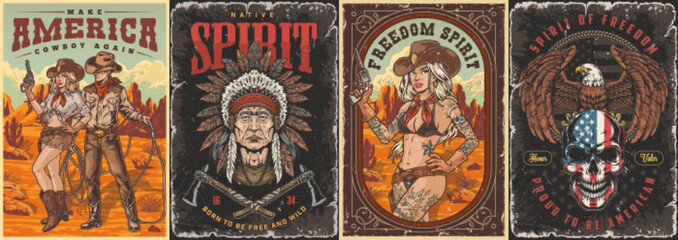 Wild West colorful set flyers