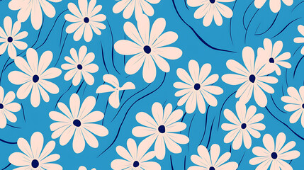seamless print background with blue and white flowers - Seamless tile. Endless and repeat print.