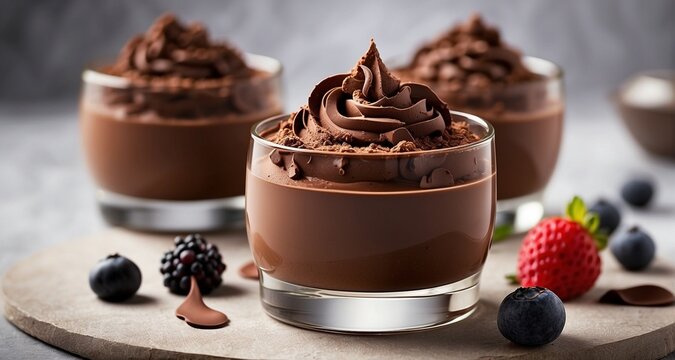 "Bring your digital artistry to new heights with a project centered around ultra-realistic chocolate mousse images. Showcase your ability to capture the essence of this beloved dessert,-AI Generative
