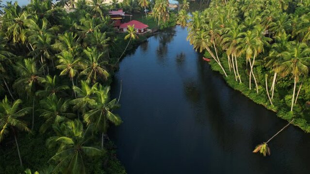 Aerial view on the backwaters of Kannur, India