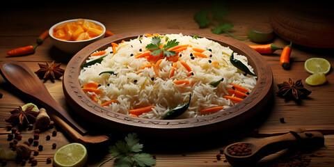 Fototapeta premium Rice with Vegetables and Spices in China Punk Style