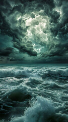 Stormy sky over a wavy sea or ocean, surreal atmosphere