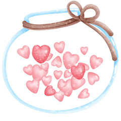 Hand drawn hearts in glass jar.