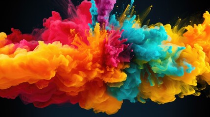 Colorful powder explode on black background happy holi day background	
