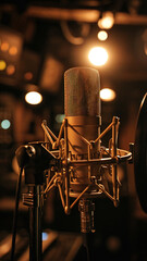 Professional microphone in a sound recording studio