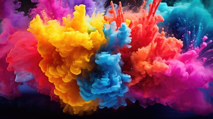 Colorful powder explode on black background happy holi day background	
