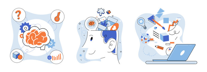 Fototapeta premium Mindset. Vector illustration. The psychology success explores psychological factors contribute to achieving desired outcomes Acquiring new skills signifies growth mindset and thirst for knowledge