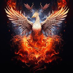 Surreal 3d graphic of a cybernetic phoenix for printing