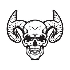 Obraz premium Scary Skull With Horn Black Outline Vector isolated on white background