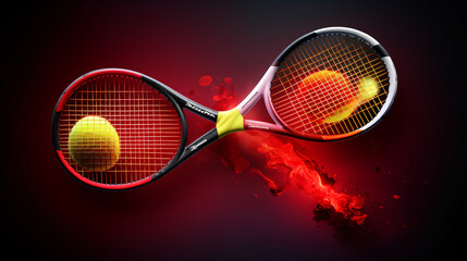 3d Vector two Tennis Racket crossed with Ball