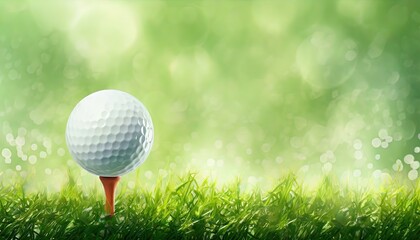 Golf Ball on Tee Against a Vivid Green Background. The pristine white sphere awaits its journey, nestled atop a bright orange tee on verdant field. - obrazy, fototapety, plakaty