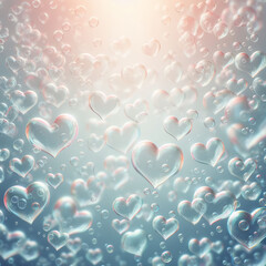 Background with soap bubbles in the shape of a heart, Al Generation