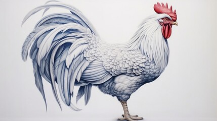 Fototapeta na wymiar a rooster's plumage, their complexity and beauty showcased on a clean white canvas.