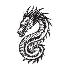 Dragon Black Outline Vector, Dragon tattoo vector