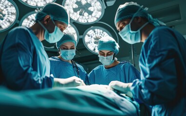 Hospital team of surgery doctors in operating room