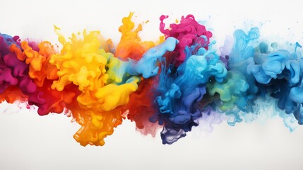 a series of colorful paint splashes, each one distinct in shape and intensity, elegantly captured on a pristine white surface, 