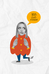 Collage image picture of lazy girl avoid ignore work say no work please stop isolated on drawing...