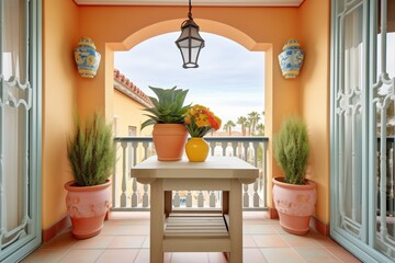 spanish villa balcony adorned with terracotta pottery