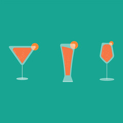 Vector summer cocktail drink cartoon illustration and flat cocktail design template